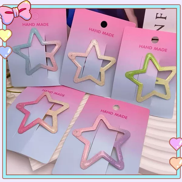 Dopamine Gradient Color Star Hair Clip for Women, Side Bangs Clip, Cute Children's Hairpin for Tidying up Loose Hair, Bb Clip Hair Accessory