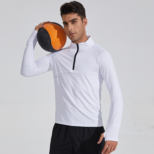 Men's spring and autumn fitness long-sleeved T-shirt quick-drying clothing basketball running yoga sportswear half-zip slim training clothing
