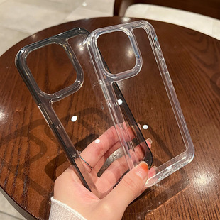 Acrylic Space Shell Suitable for Apple 14 Transparent 17 Electroplated Buttons iPhone 16 Mobile Phone Case Transparent Black 15 Wholesale
