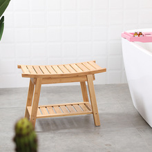 亚马逊热卖款竹制浴室凳两层家用沐浴凳木制换鞋凳冼澡凳源头工厂