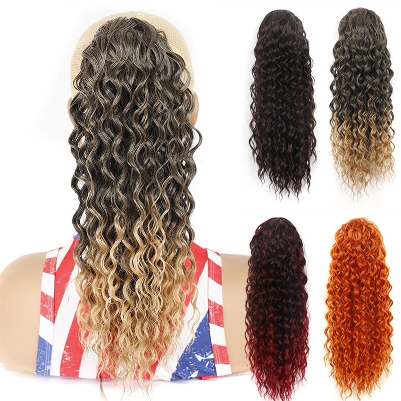 16inch Foreign Trade Wig Ponytail Round Mesh Drawstring Long Curly Ponytail Curl Hair Ponytail
