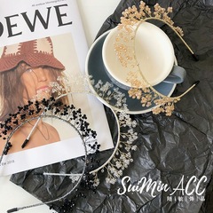 韓版潮網紅同款水晶纏繞發箍立體葉子雙層細邊頭箍春夏新款發捆