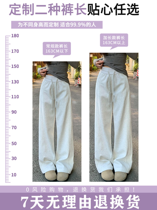 灰色运动裤女秋季2025年新款小个子阔腿裤窄版直筒休闲lulu卫裤|undefined