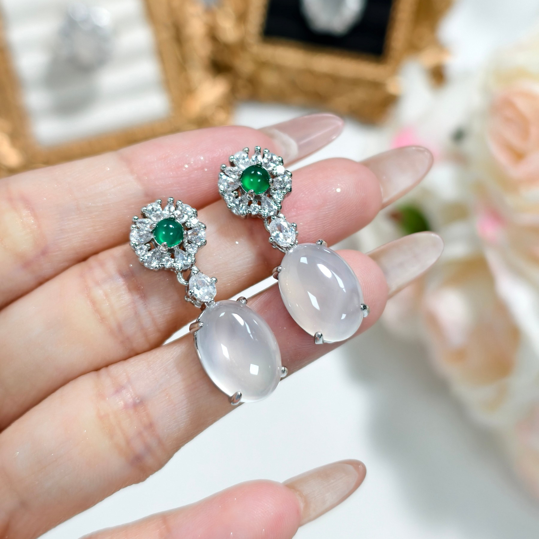 Agate one size elegant ring white jade