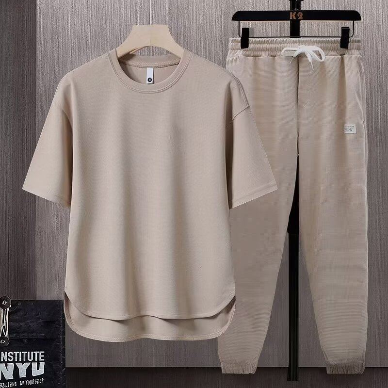 Men's Minimalist Sportswear Set - Breathable Pure Color T-Shirt And Lounge Pants For Casual Street Style_viptrois.com