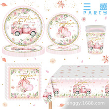 小南瓜在路婴儿沐浴派对盘子餐巾套装秋季婴儿沐浴用品一次性餐具