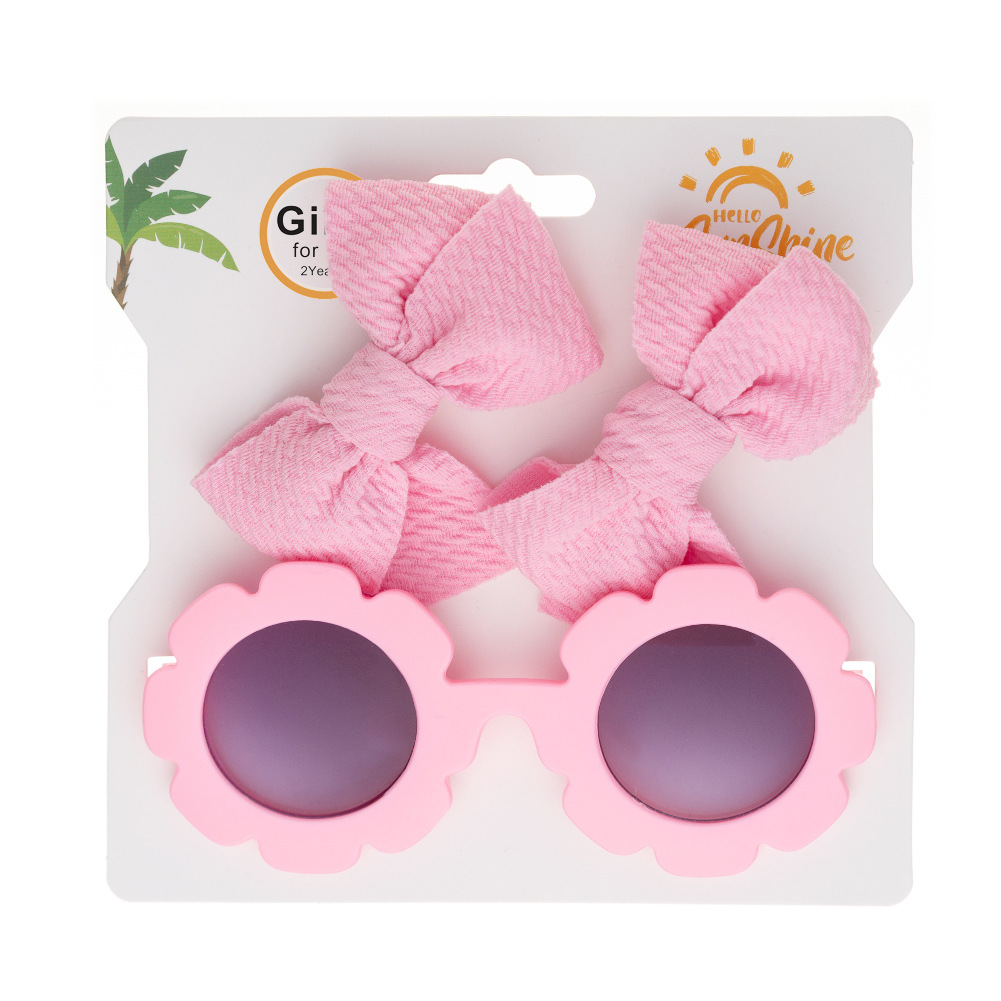 Conjunto de gafas de sol y horquillas con lazo para niños, protección UV simple para bebés, gafas de sol con parasol.