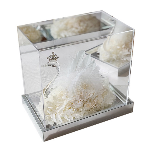 Swan-shaped eternal flower acrylic mirror box, small perfume style, Valentine's Day wedding decoration, birthday gift