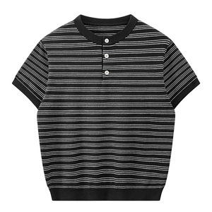 ZH8115-B 夏薄款老钱风宽松休闲上衣美式条纹亨利领针织短袖，男装针织衫/毛衣，星座614