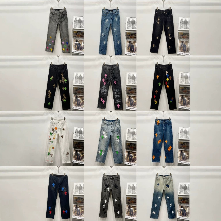 Authentic Ch Chrome Hearts Cross Patch Embroidery Washed Denim Jeans Unisex Couple Series Now Available Authentic Ch Chrome Hearts Cross Patch Embroidery Washed Denim Jeans Unisex Couple Series Now Available