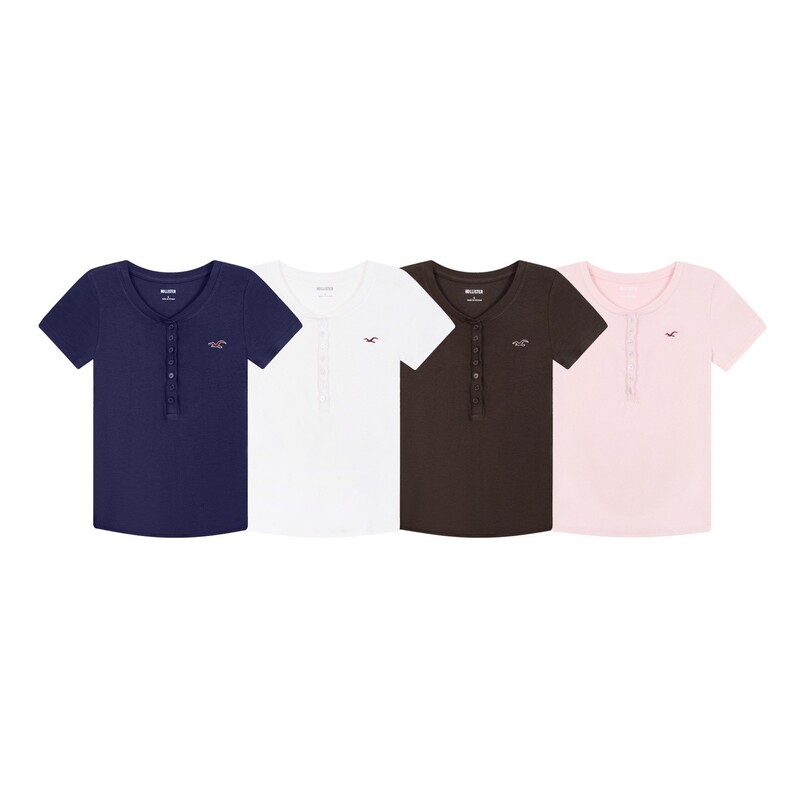 26 In-Stock Korean Hollister Little Seagull Henry Collar Embroidered Slim Fit Short Sleeve T-Shirt for Women, Slimming Regular Shoulder Top 26 In-Stock Korean Hollister Little Seagull Henry Collar Embroidered Slim Fit Short Sleeve T-Shirt for Women, Slimming Regular Shoulder Top