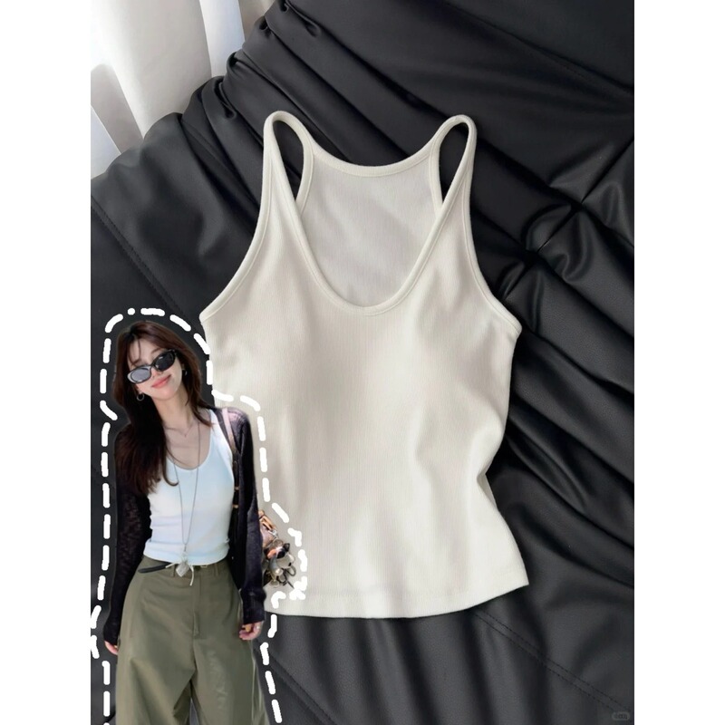 Hot Girl Style Halterneck U-Neck Vest for Women in Autum with Breast Pads and Suspenders to Prevent Exposure, Slim Short Sleeveless Top