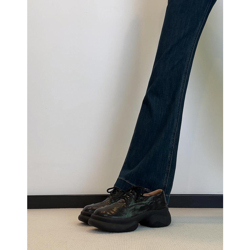 In Stock~ Genuine Leather British Style Thick-Soled Height-Increasing Lace-Up Women's Leather Shoes, 2026 New Model Round-Toe Black Loafers for Women In Stock~ Genuine Leather British Style Thick-Soled Height-Increasing Lace-Up Women's Leather Shoes, 2026 New Model Round-Toe Black Loafers for Women