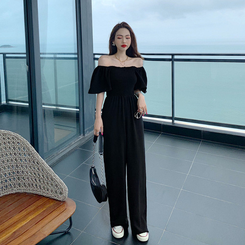 Wide-leg jumpsuits for women's summer  new style, thin, high-end, small, waist, thin, square collar, temperament jumpsuits