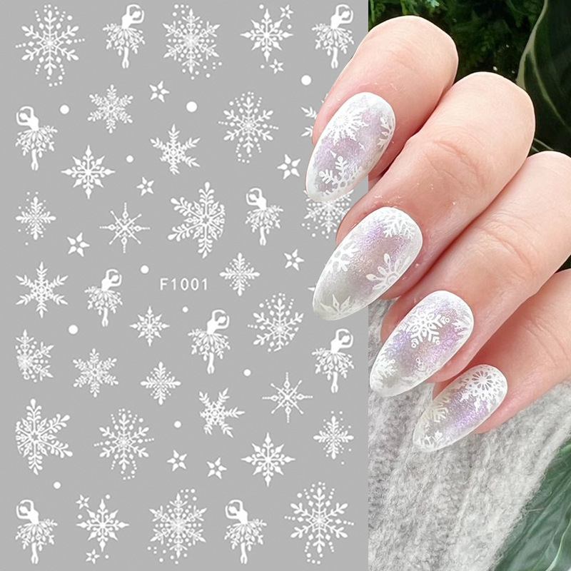 Cross-border new Christmas white snowflake nail stickers winter ballet snowflake adhesive nail stickers wholesale nail Cross-border new Christmas white snowflake nail stickers winter ballet snowflake adhesive nail stickers wholesale nail