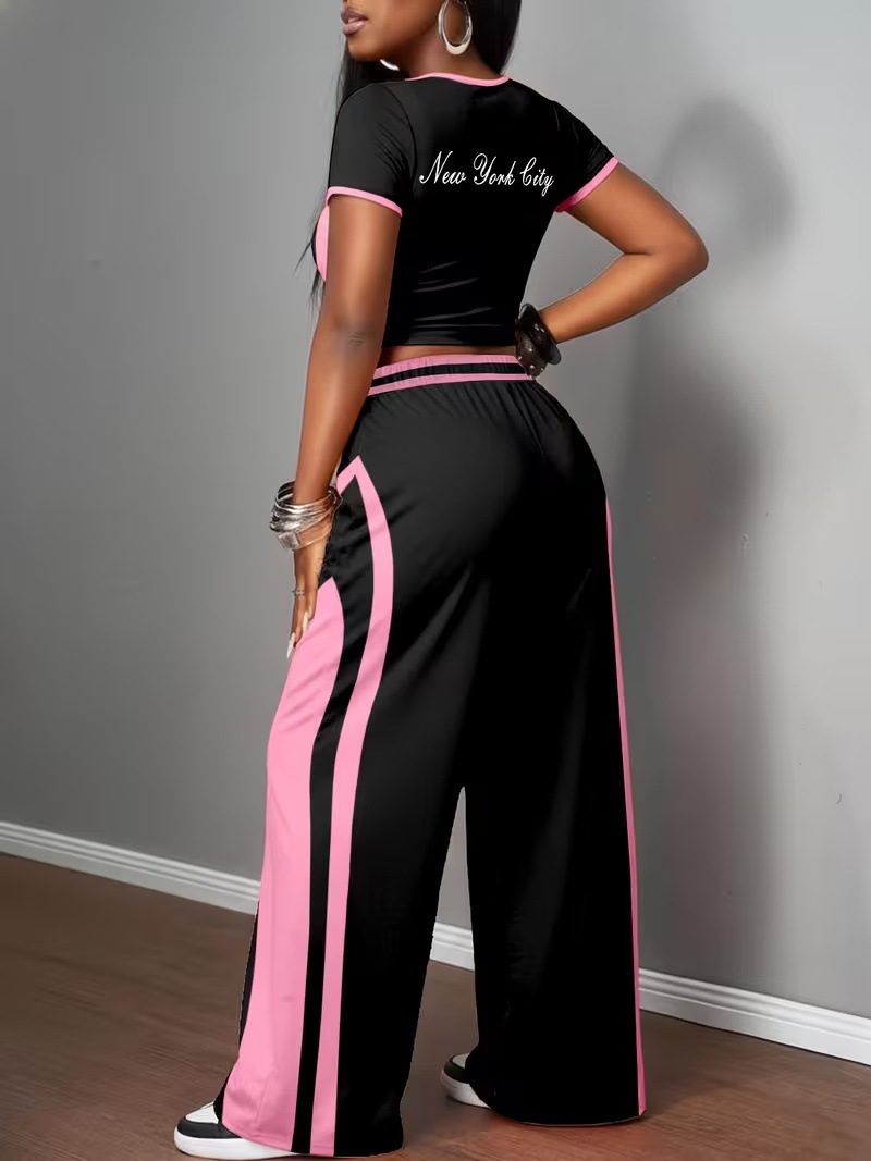 Y2K Women's Two Piece Set Style Digital Print Short T-Shirt Wide Leg Trousers Spring Summer Sexy_ecoleips.com