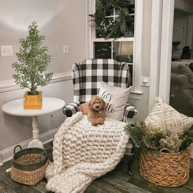 Amazon nueva simulación ciprés árbol de Navidad fondo de madera decoraciones navideñas decoraciones de ventana al por mayor