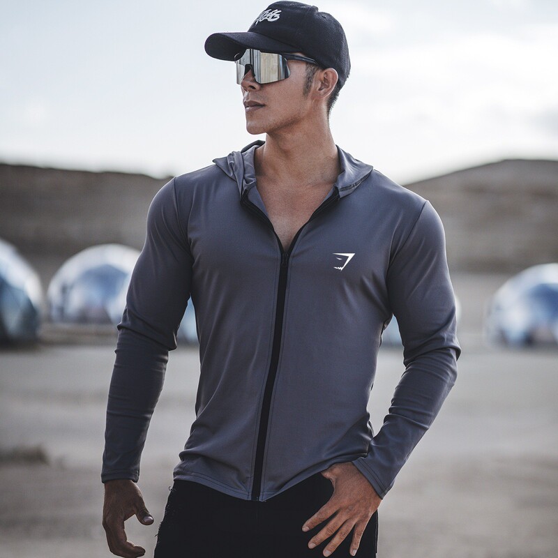 Cross-Border New Model Gym Muscle Fitness Hooded Men's Sports Running Quick-Drying Breathable Hooded Zipper Long-Sleeved Shirt Cross-Border New Model Gym Muscle Fitness Hooded Men's Sports Running Quick-Drying Breathable Hooded Zipper Long-Sleeved Shirt