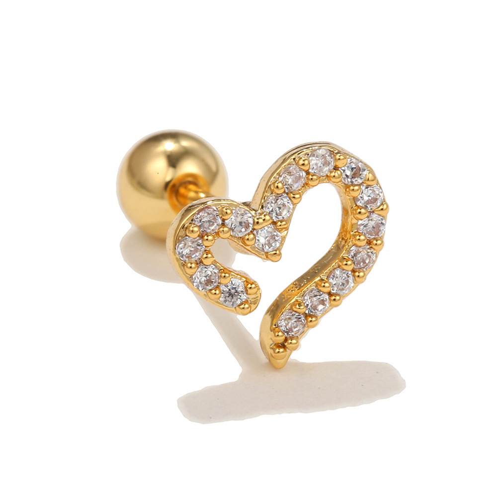 Fashion Heart Shape Brass Plating Zircon Ear Studs 1 Piece