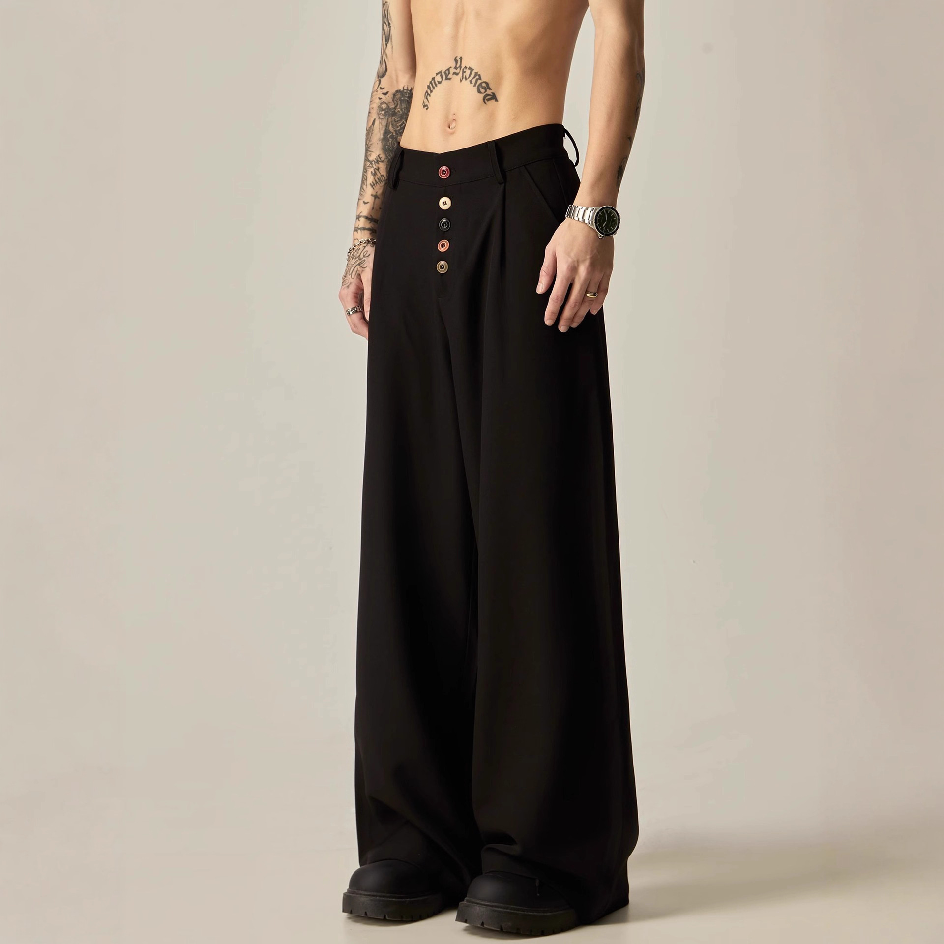 American Retro High-end Casual Pants Men's Loose Dosing Suit Pants Design Straight-leg Wide-leg All-match Long Pants