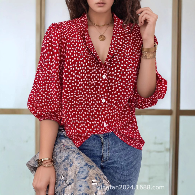 Amazon TikTok Spelling Duoduo Foreign Trade Cross-border European and American plus size Women's New Half Sleeve Shirt Loose Summer