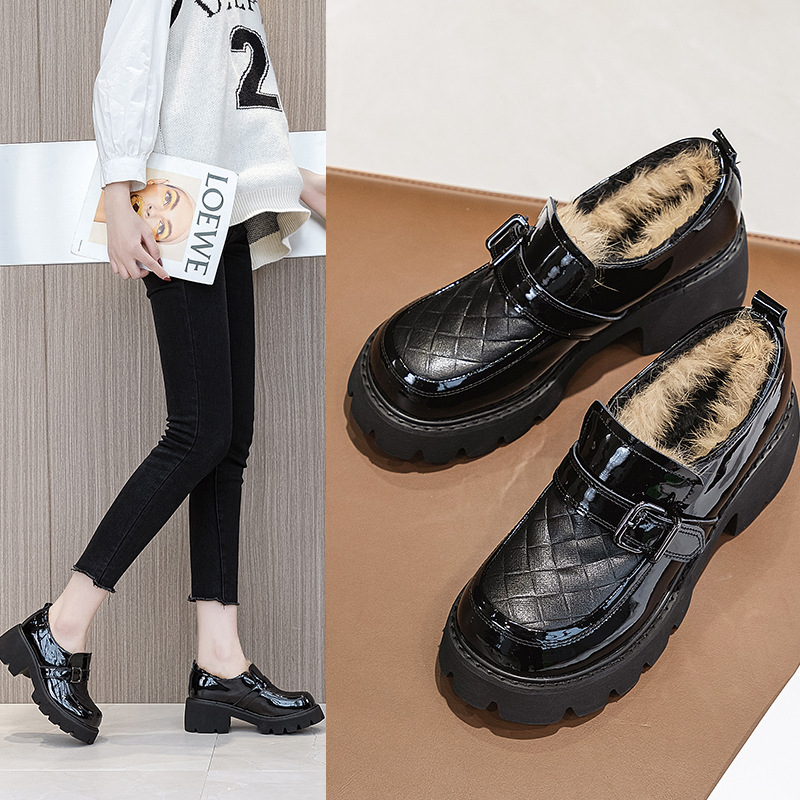 2021新款漆皮网红松糕鞋英伦风学院小皮鞋百搭街拍休闲厚底女单鞋