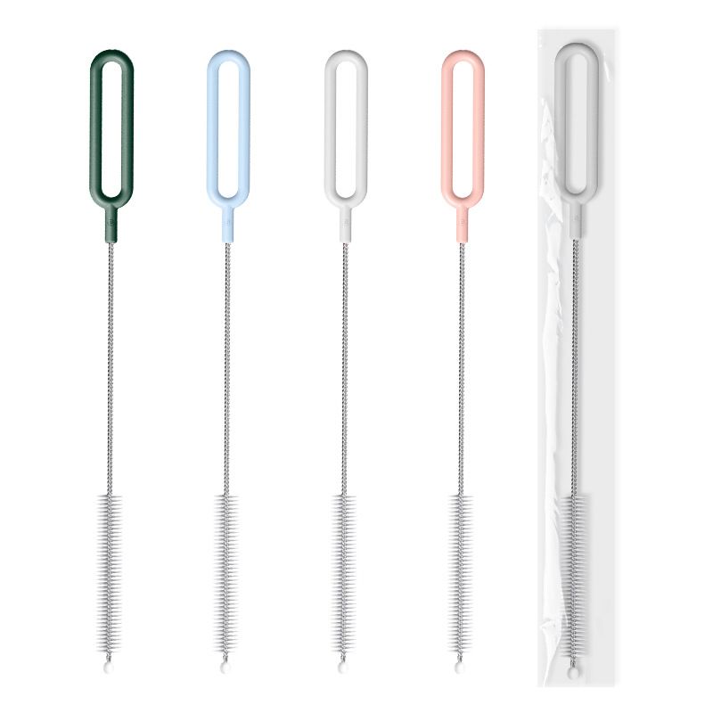 Cepillo de paja de vello de nylon 304 mango de acero inoxidable cepillo de tubo de ensayo bolsa de cepillo de pezón simple limpieza de paja artefacto mágico