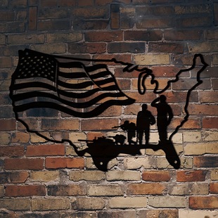 Independence Day Outdoor Door Wall Iron Decoration Flag Veteran Map Silhouette Craft Wall Decoration