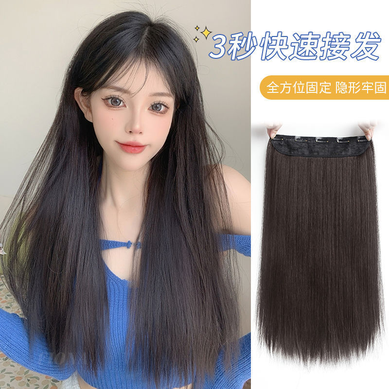 Cinco tarjetas una pieza de pelucina de cabello recto sin marcas para mujeres caminar piezas de cabello recto largo extensión de cabello largo piezas de cabello recto invisibles