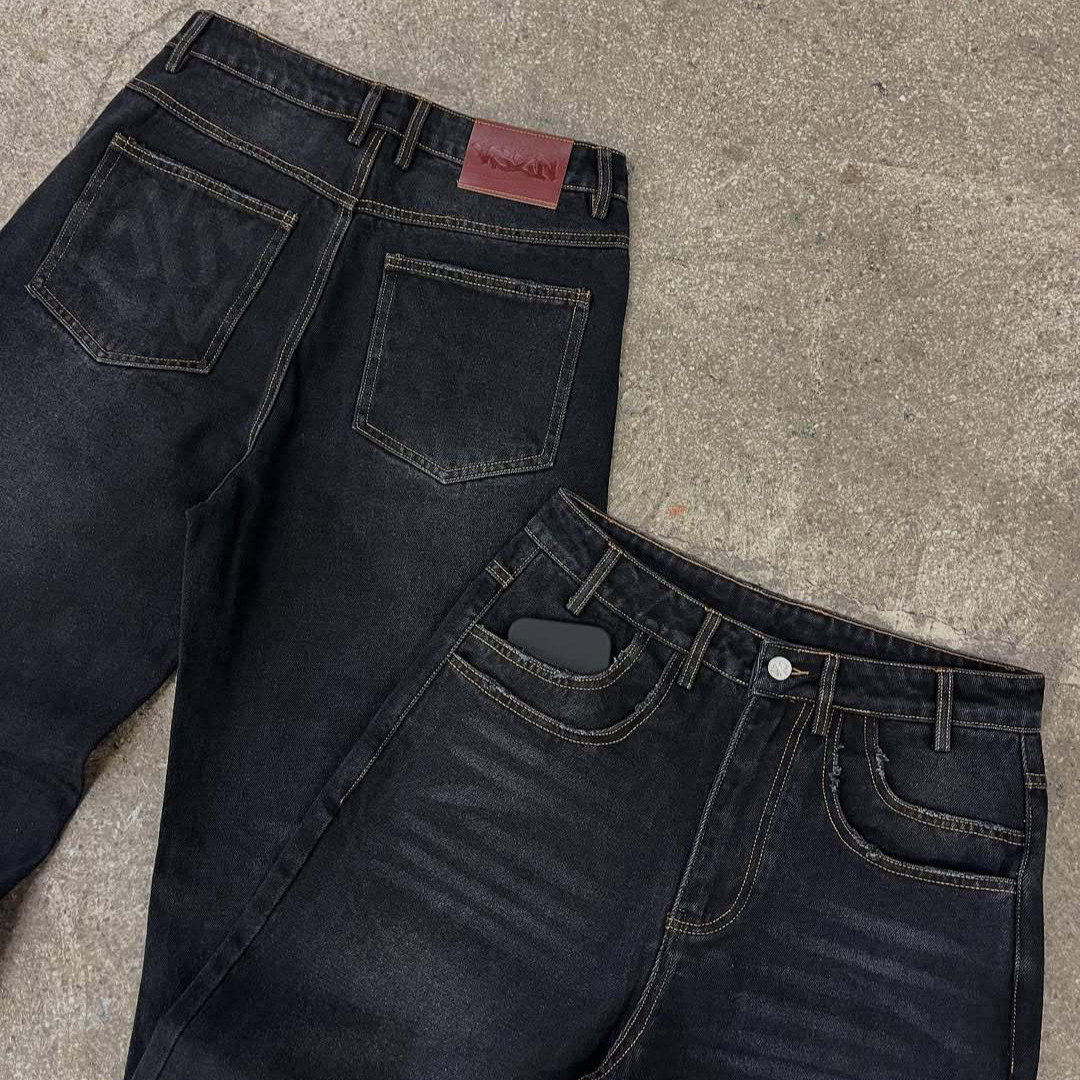 Europa y Estados Unidos transfronterizos estilo americano de alta calle de moda retro impresión personalidad callejera jeans casuales pantalones de piernas largas