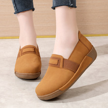 秋冬款中跟女软底百搭单鞋休闲防滑一脚蹬女鞋中年妈妈鞋乐福鞋