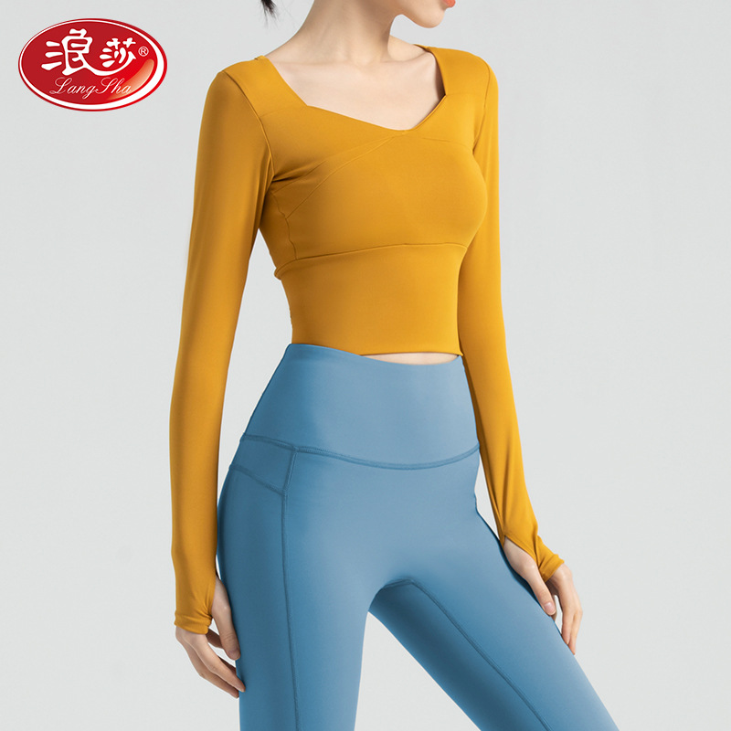 春夏瑜伽服运动服套装女显瘦紧身长袖健身晨跑步速干上衣T恤背心|ru
