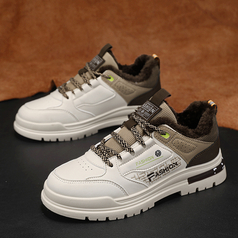 Invierno nuevo estilo más terciopelo zapatos deportivos de corte bajo de cuero cálido suela gruesa realza zapatos casuales de hombre con cordones a juego de color retro