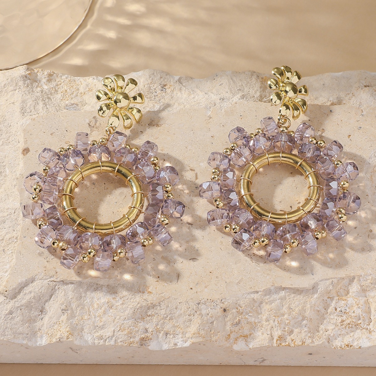 Beaded Design 1 Pair IG Style Flower Beaded Artificial Crystal Drop Earrings