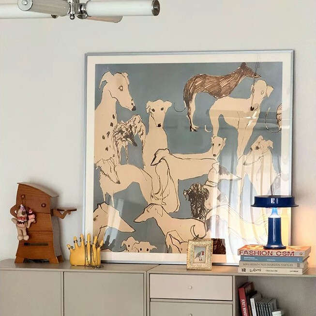 Vintage Bauhaus Art Decorative Painting with a Sense of Atmosphere, Dog-Themed Wall Art for Pet Shop, Korean Ins-Style Room Decoration