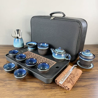 紫砂窑变星空蓝功夫茶具套装便携旅行茶盘茶具商务礼品伴手礼品