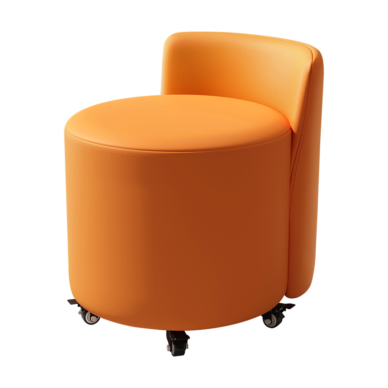 Taburete de polea de bolsa suave de cuero, respaldo de rueda universal naranja, silla pequeña, sofá de lujo ligero para el hogar, taburete bajo, cambio de zapatos, taburete pequeño
