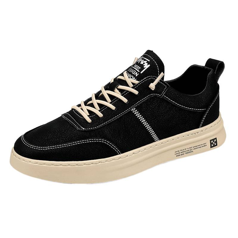 Modas coreanas de moda superfibra de cuero de altura baja sin lazos zapatos casuales de un solo pie de zapatos de skate de la mano ligero