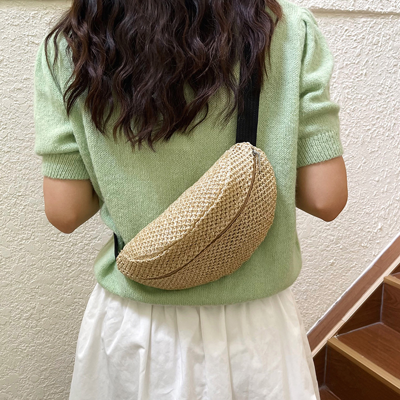 Bolso de paja para mujeres 2026 nueva moda de verano de moda versátil de un solo hombro playa trenzado bolso de pecho casual para mujeres