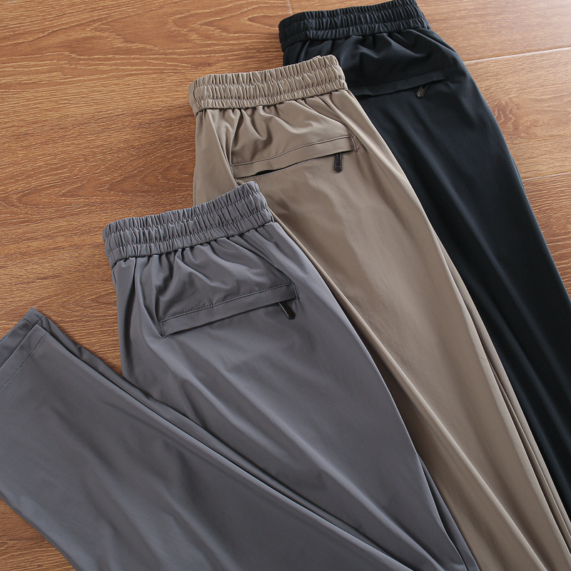 -5 Degrees! Full of Coolness! Light Luxury Cabinet Goods Cut Label Order! High Elastic Pure Color Summer Quick-Drying Large Size Straight Pants for Men