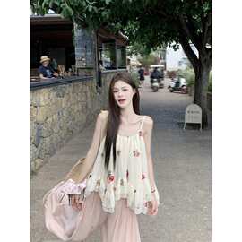 实拍 重工碎花刺绣不规则吊带背心女2026夏季新款设计感小众上衣