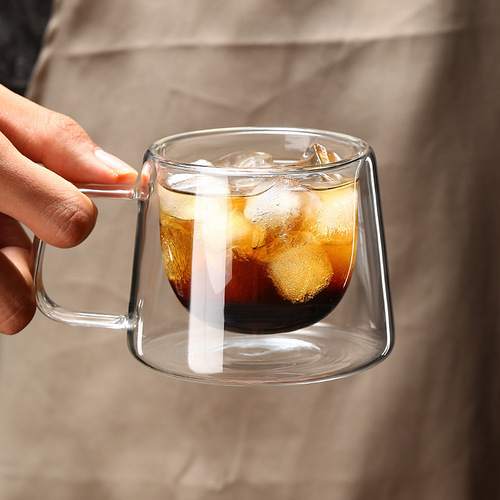 High-looking milk coffee cup, resistant cup with handle, souvenir, double-layer insulated glass cup
