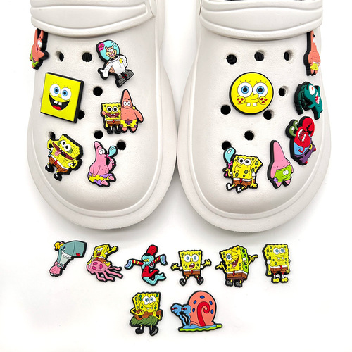Cute SpongeBob-themed Croc-Style Shoes with PVC Soft-Gel Decorative Accessories—Perfect for DIY Cute Footwear