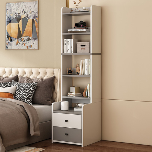 Bedside cabinet with bookshelf, minimalist modern small household bedroom nightstand with height adjustable shelf, simple storage cabinet