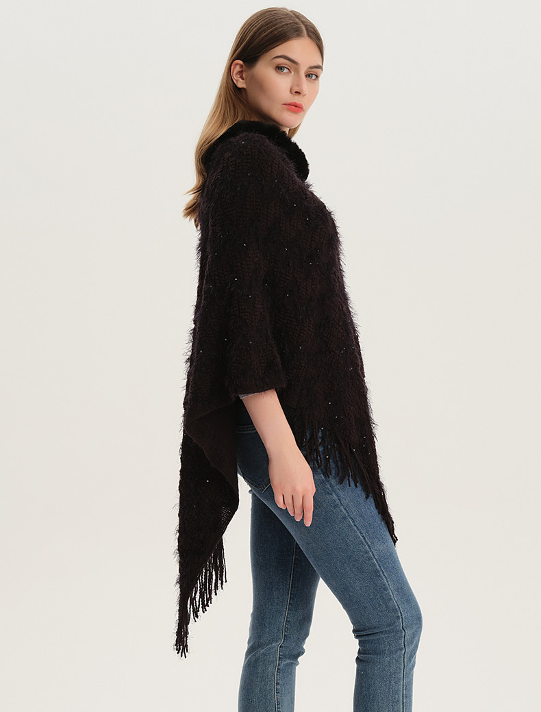 Unisex Spring and autumn sequins solid color pullover collar cape knit cape_voghion.com