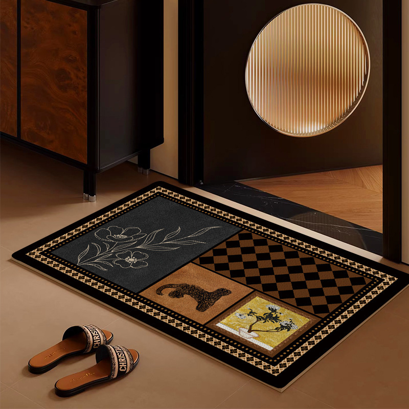 Entrance Mat for Hallway, Non-Slip, Dirt-Resistant, No-Wash, Diatomaceous Earth Absorbent, Leather Door Mat, Can Be Cut to Size
