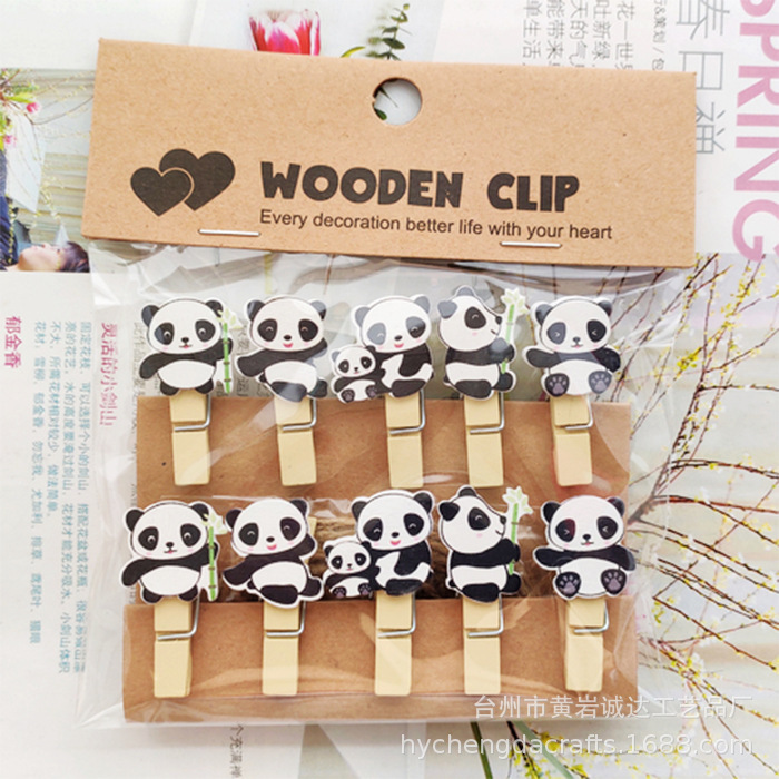 Cartoon Panda Bamboo Wooden Hanging Photo Wall Photo Frame Kindergarten Flower Shop Card Clip Animal Small Wooden Clip