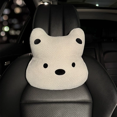 Linen Car Seat Cushion, Suitable for All Seasons, Cute Cartoon Dog Design for Women, Summer Cooling Pad, Suitable for Geely Xinyuan Seat Cover (Seat cushion, seat cover) - linen-style-high-west-white-headrest