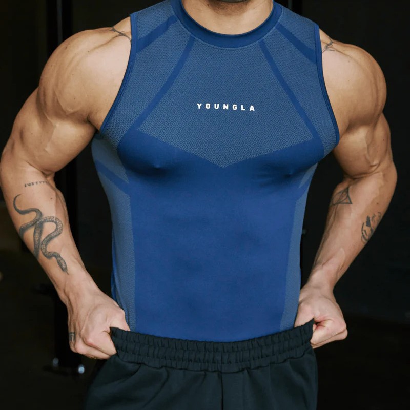 American-Style Young Fitness Vest for Men, Slim-Fit Sports Running Inner Wear, Tight-Fitting, Quick-Drying, Stretchy, Breathable T-Shirt Top