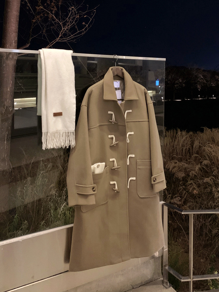 ASCLO&QIAO nueva chaqueta de invierno estilo coreano para hombre, abrigo de lana de longitud media, holgado y de alta gama, con botones de cuerno